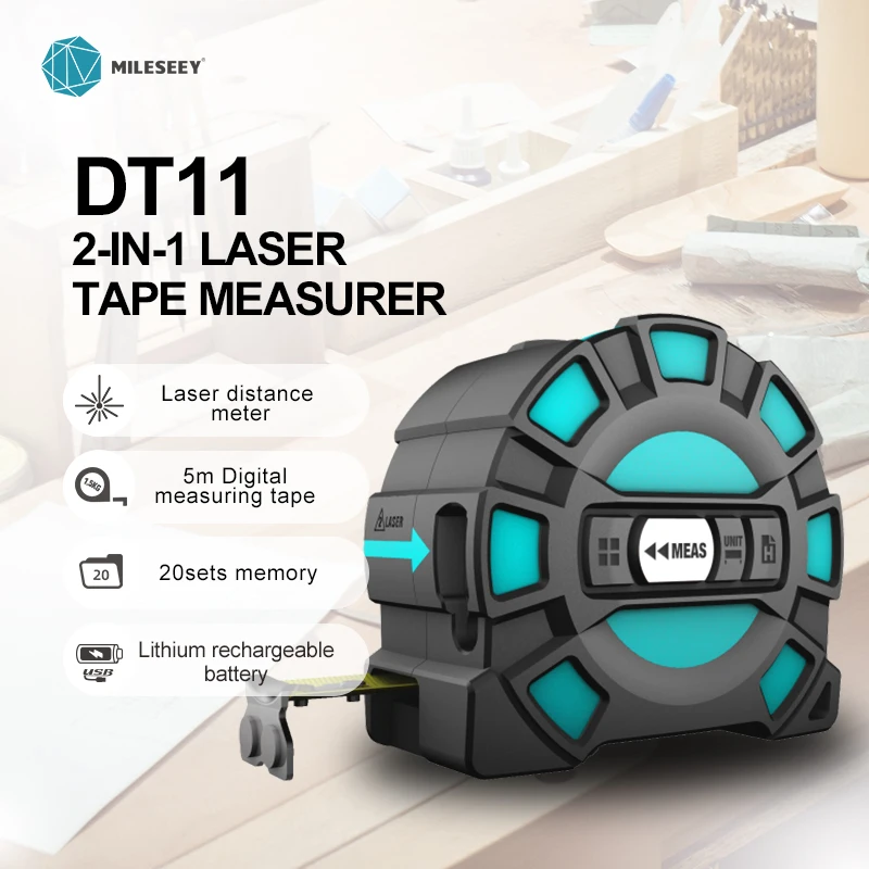 Mileseey-Fita métrica telescópica a laser, telêmetro distância digital, Anti-drop Display LCD, gancho magnético, DT10, DT11, 2 em 1