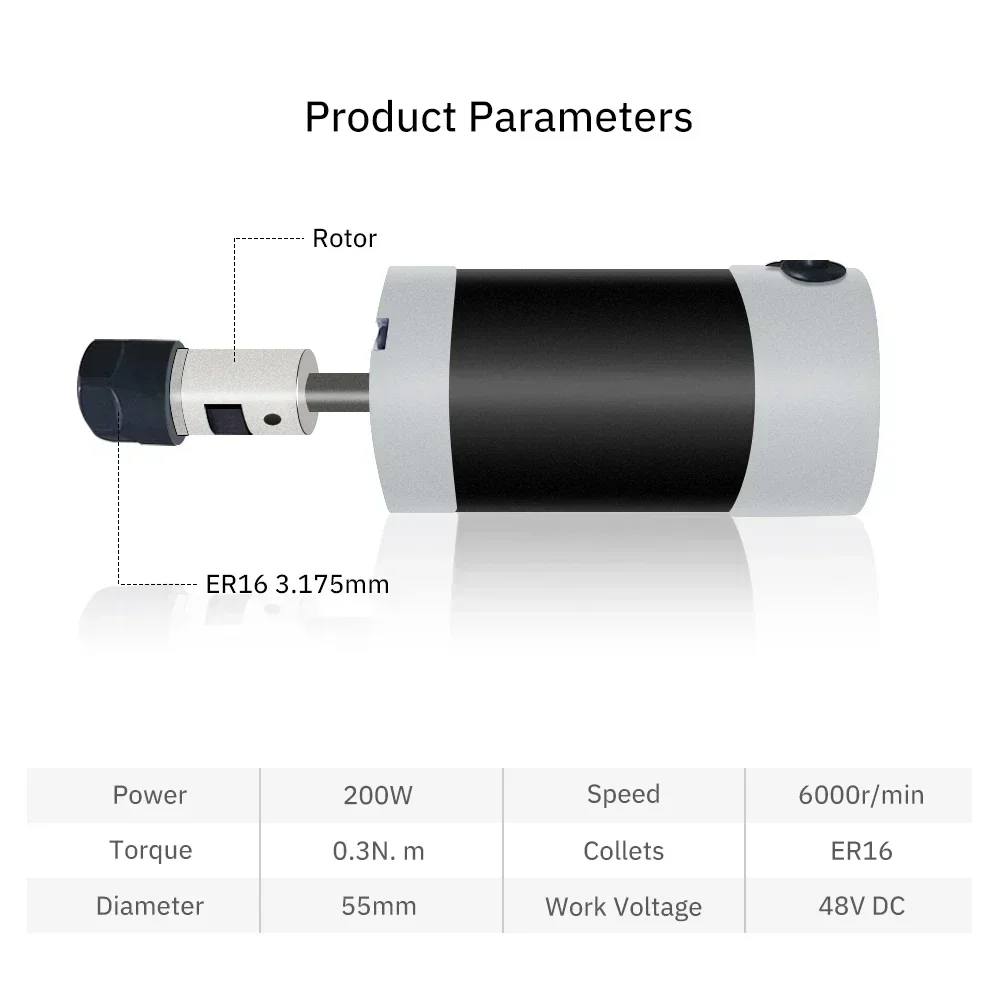Motor de eixo sem escova bldc 48v 200-500w er11/er16 pinça 12000rpm motor de torno cnc de alta velocidade sensor hall moagem de precisão - Image 2