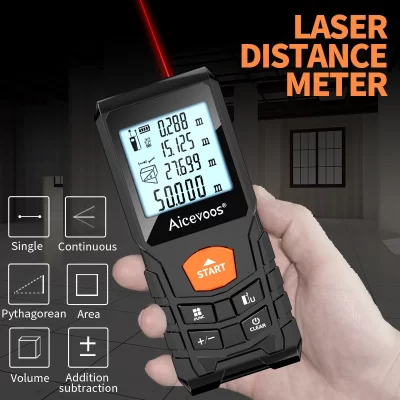 Aicevoos telêmetro laser digital 50m 70m 100m 120m medidor de distância a laser trena fita métrica laser roleta range finder
