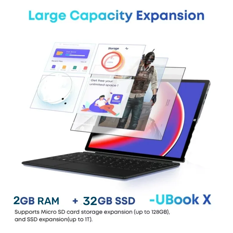 2 In1 Mini PC Tablet PC 10.1'' W102 WINDOWS 10 Z8350 Quad Core WIFI Dual Camera 1280 x 800 IPS Screen HDMI-Compatible - Image 2