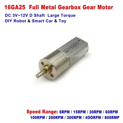16ga25 16mm todo o motor de engrenagem da caixa de engrenagens de metal dc 3v-12v 6 15 30 60 100 200 300 400 800 1200rpm motor de alto torque de velocidade lenta