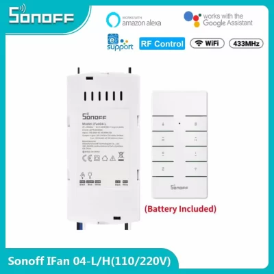 Sonoff ifan04 wifi interruptor de ventilador inteligente ventilador de célula/controlador de luz 433 rf/app/controle remoto de voz ajustar velocidade casa inteligente