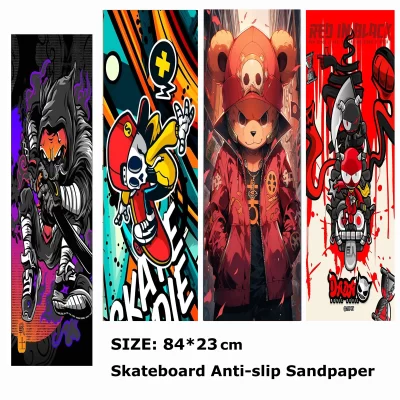 Etiqueta anti-derrapante para scooter elétrico, desenhos animados, urso, skate, crânio, padrão do crânio, fita adesiva, folha, 84x23cm
