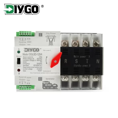 Three Phase 125A Din Rail ATS Dual Power Automatic Transfer Switch 4P Electrical Selector Uninterrupted Power Generator 50/60Hz