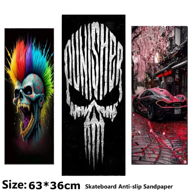 Crânio legal tem padrão scooter elétrico antiderrapante adesivo lixa skate aperto fita folha 63*36cm
