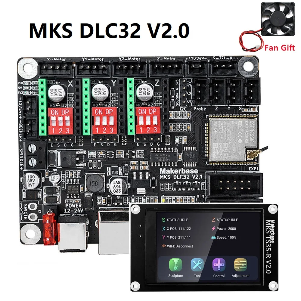 MKS DLC32 V2.0 Placa-Mãe, GRBL, 32Bits Controlador Offline, TS24-R, TS35-R Tela Sensível Ao Toque, Corte A Laser, Máquina Gravadora