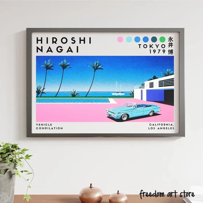 Vintage japonês 80s hiroshi nagai ilustrações vaporwave praia arte
