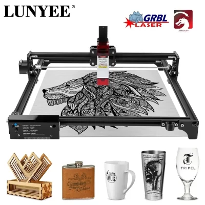 Gravador a laser poderoso de 80w, controlador grbl de 32 bits, 400x400mm, tamanho 10w, máquina de gravação a laser, 450 ± 5nm, luz azul, máquina cnc