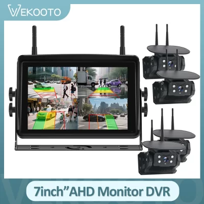 7" Magnetic Solar Wireless Backup Camera HD 1080P Rear View Camera with Clear Night Vision 4CH Recording Monitor for Trailer