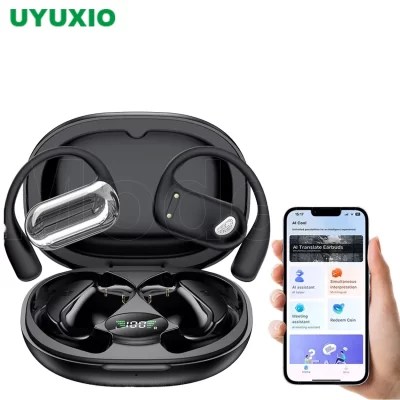UYUXIO Fones de ouvido tradutor em tempo real AI Fones de ouvido para tradução de idiomas 144 idiomas e detalhes 3 em 1 OWS Fones de ouvido para negócios