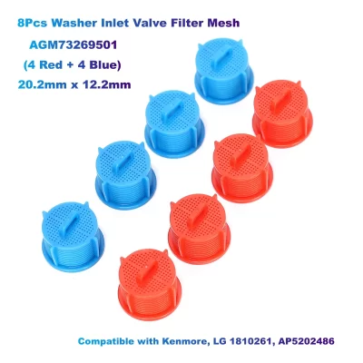 Malha AGM do filtro da válvula de entrada da arruela de 8 unidades 73269501 (4 Vermelho + 4 Azul) 20,2 mm x 12,2 mm Compatível com Kenmore, LG 1810261 , AP 5202486