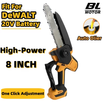 Sem escova 8 Polegada motosserra lubrificador automático elétrico um clique ajustar serra de corrente de alta potência ferramentas elétricas para dewalt 20v bateria