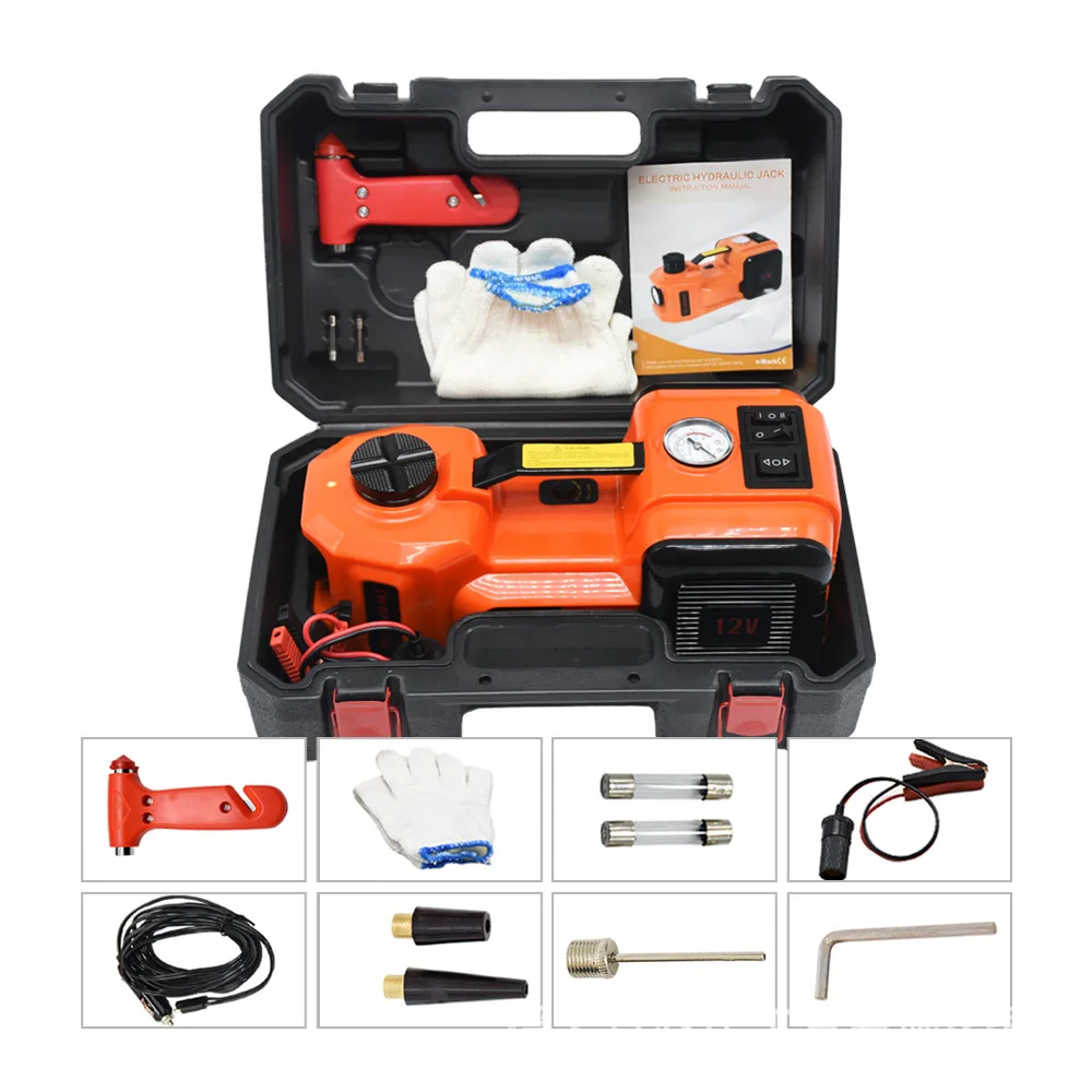 Gato hidráulico para carro elétrico, 12v, 5 toneladas, com bomba de inflar pneus e lanterna led, palhetas de elevação 3 em 1, com ferramentas de martelo seguras para carro - Image 4