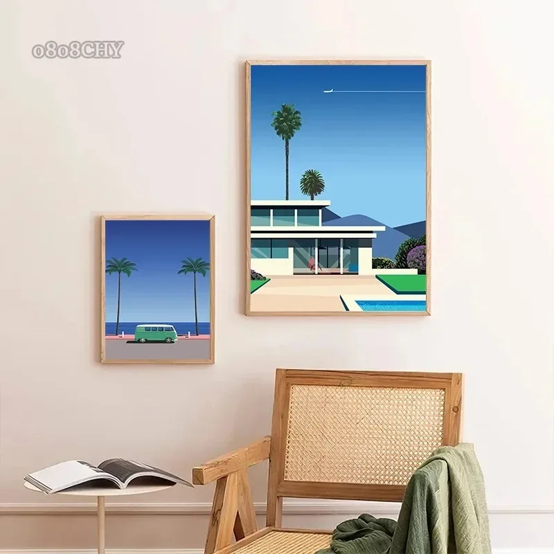 Japão praia cidade verão arte da parede cartazes impressões hiroshi nagai vaporwave pintura em tela fotos de parede nordic sala estar decoração - Image 5