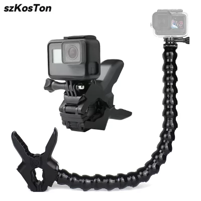 Montagem de braço de braçadeira flexível com pescoço de ganso ajustável suporte de clipe flexível para gopro hero 13 12 11 10 9 8 dji ação 5 pro 4 3