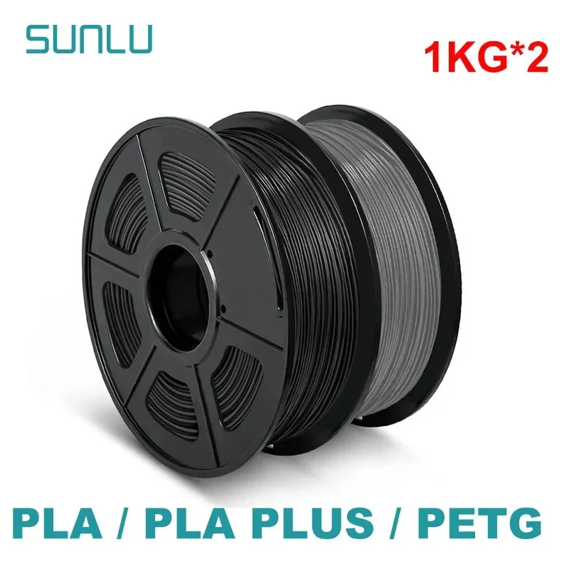 Sunlu 2kg 3d pla/petg/pla plus/filamento transparente 1.75mm 2 rolo 1kg impressora 3d filamento 3d bem enrolado para impressora 3d e caneta 3d