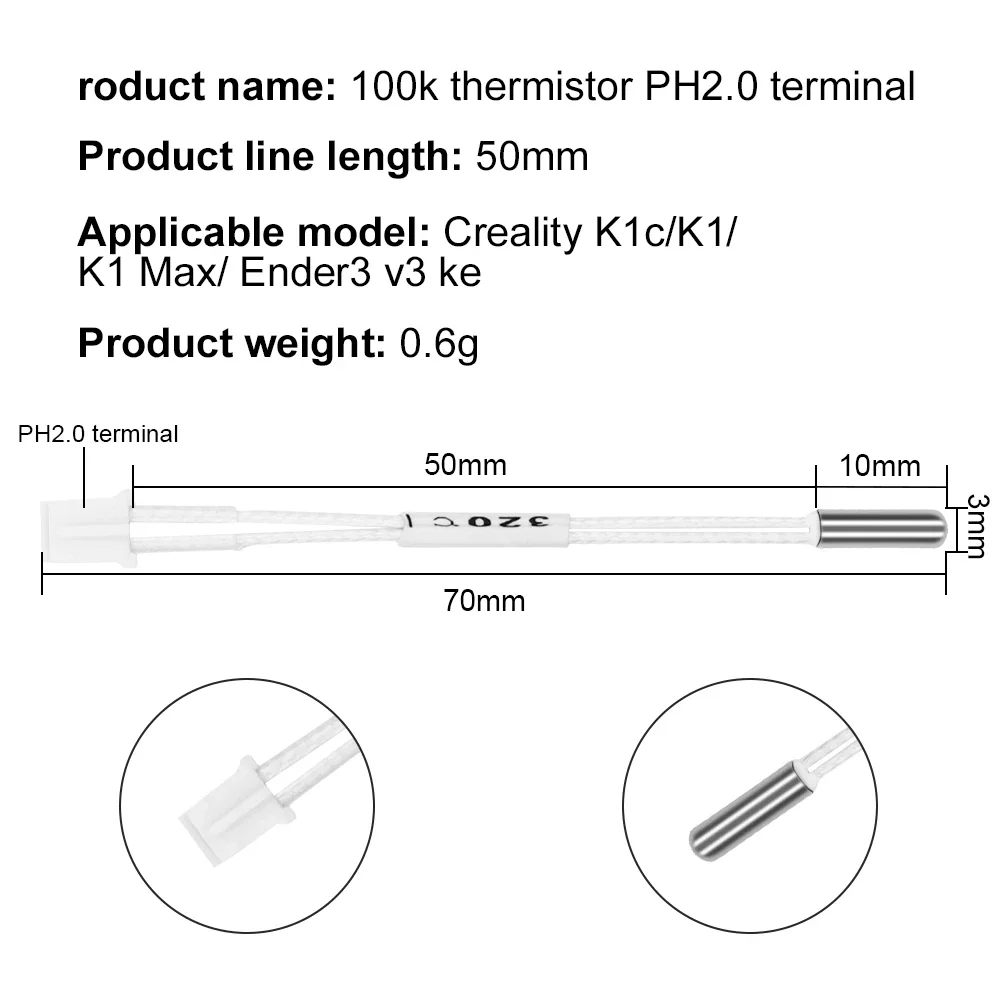 Para Creality K1/K1C/K1 Max/Ender 3 V3 KE Hotend Tubo de aquecimento cerâmico 24V60W 300 ° Sensor Thermeistor C Alta Condutividade Térmica - Image 3