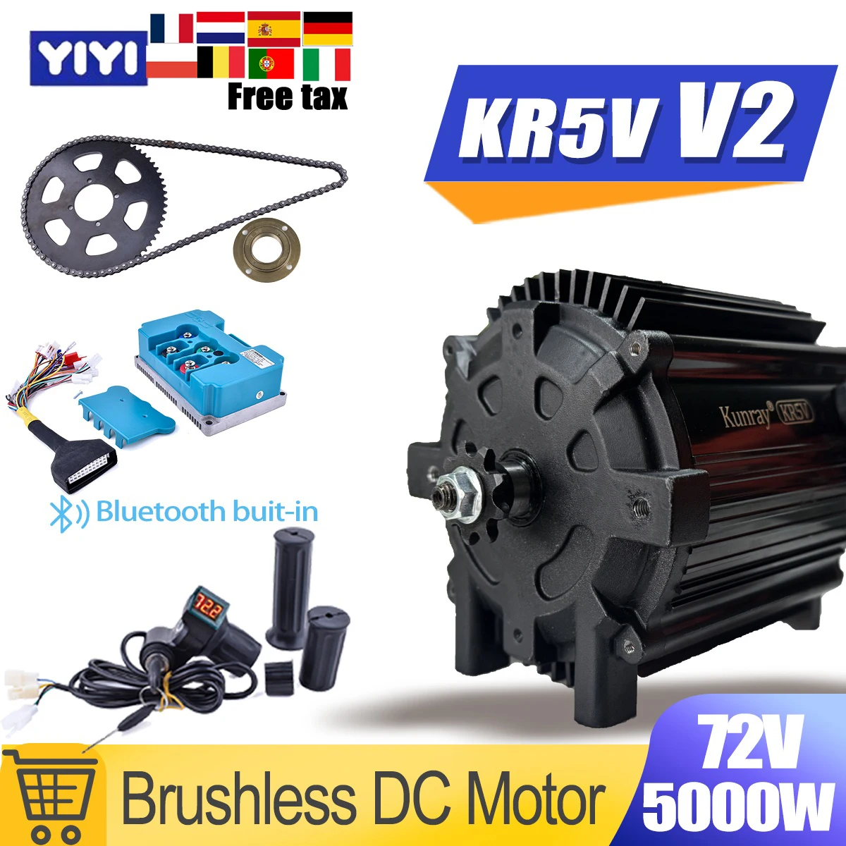 Kunray KR5V Electric BLDC Motor Conversion Kits 72V 5000W Upgrade Motor Razor Push Scooter/Go Karts/Electric Motorcycle 80A-100A