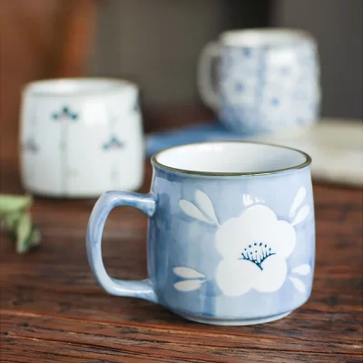 Canecas de chá cerâmicas pintadas à mão original japonês antiguidade estilo sake copos de café, mini caneca de café da manhã 8.5oz presente especial para o amigo