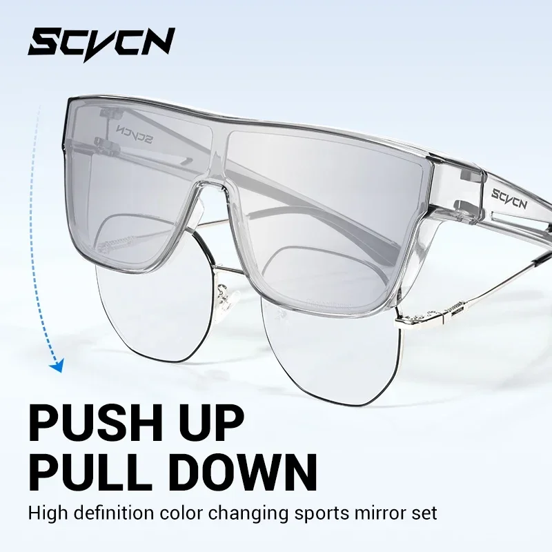 Scvcn novos óculos de sol caber sobre prescrição óculos fotocromáticos ciclismo óculos das mulheres dos homens sprots à prova vento uv400 - Image 4