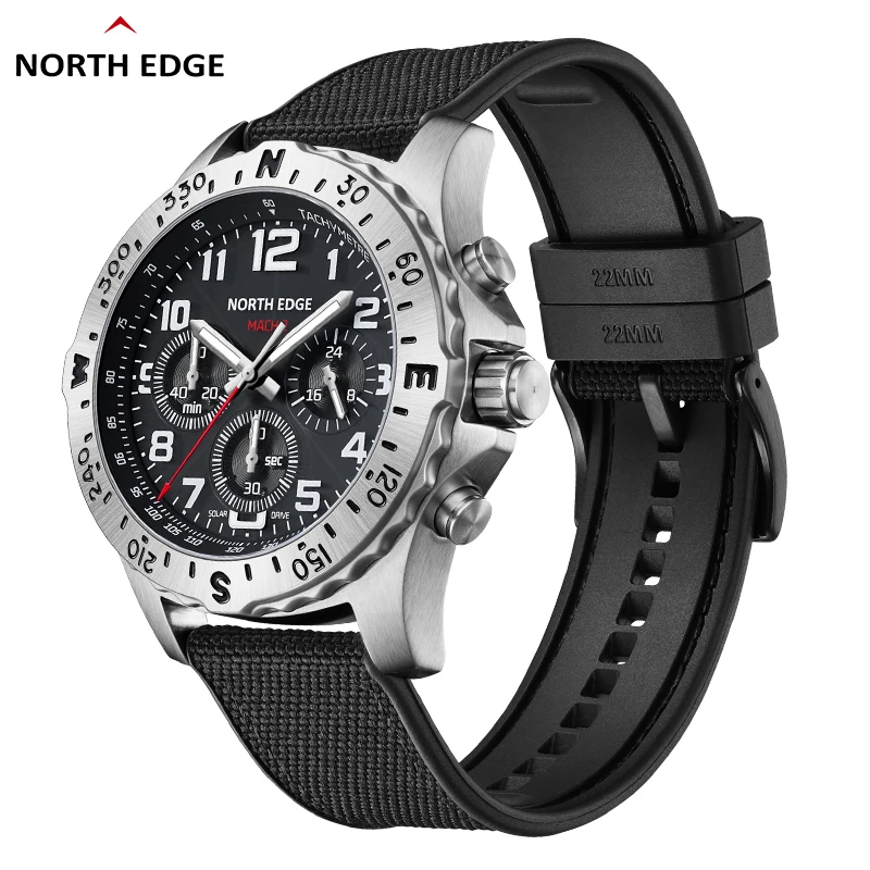 North edge 2025 mach 2 relógios masculinos energia solar 316 caixa de aço inoxidável relógio de quartzo para homem piloto à prova dwaterproof água 50m cronômetro - Image 2