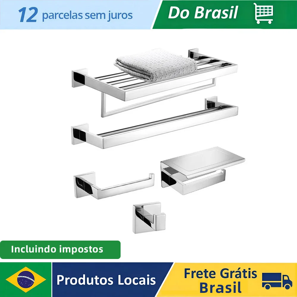 Aço inoxidável banheiro hardware espelho cromo polido toalheiro suporte de papel higiênico barra toalha gancho acessórios do banheiro