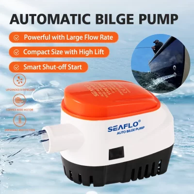 SEAFLO Bomba de drenagem de esgoto marinha 12V submersível pequena DC lancha bomba automática de baixo nível de água 24V