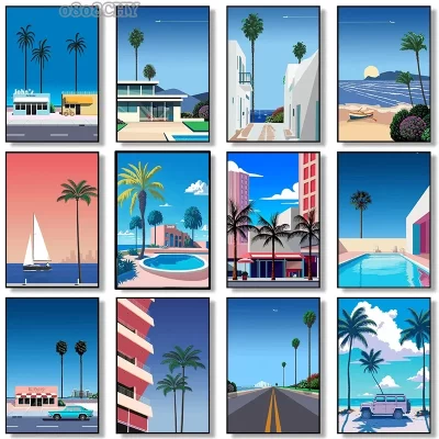 Japão praia cidade verão arte da parede cartazes impressões hiroshi nagai vaporwave pintura em tela fotos de parede nordic sala estar decoração