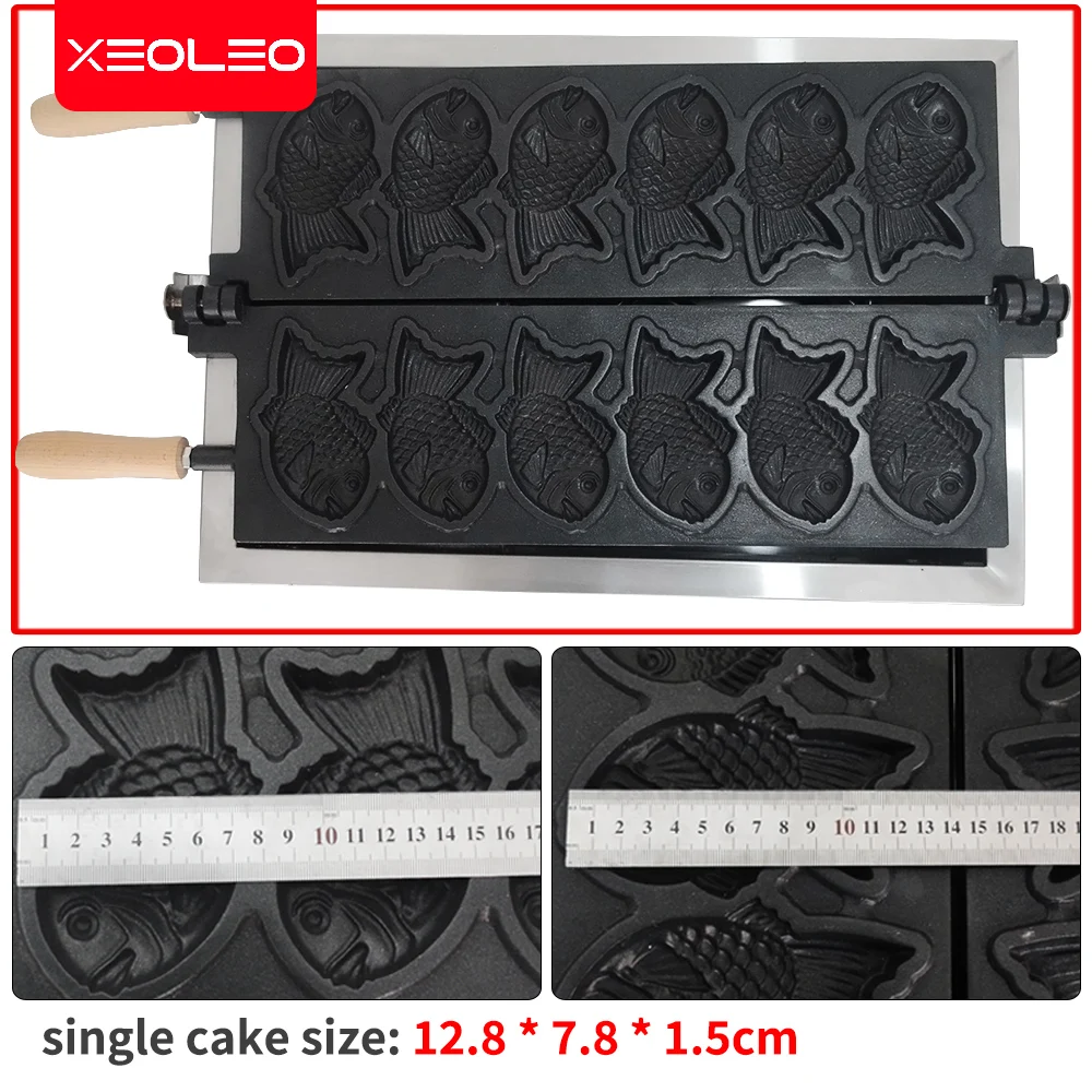 Xeoleo taiyaki fabricante de waffle de peixe máquina de cozimento de bolo de peixe 6 pçs peixe sorvete waffle fabricante 3000w panela antiaderente - Image 3