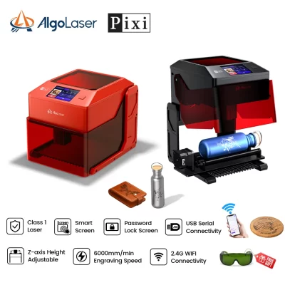 Algolaser cortador de gravador a laser de alta precisão, vidro, couro, madeira, com screem inteligente, diy, gravável e desenhável, wi-fi pixi 5w 10w