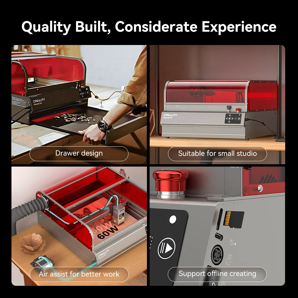 Atacado original falcon2 pro 60w seguro e visível grande máquina de gravação e corte a laser fechada rápida - Image 4