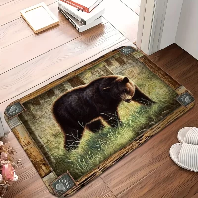 Capacho de boas-vindas de urso country vintage, tapete decorativo de entrada de casa lavável à máquina para sala de estar, quarto, banheiro, cozinha