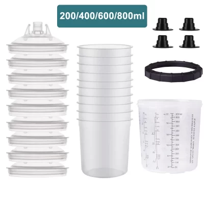 200/400/600/800ml copo de pistola de pintura descartável forros de copo e sistema de tampa 600ml pulverizador de tinta copo de mistura para pintura automática