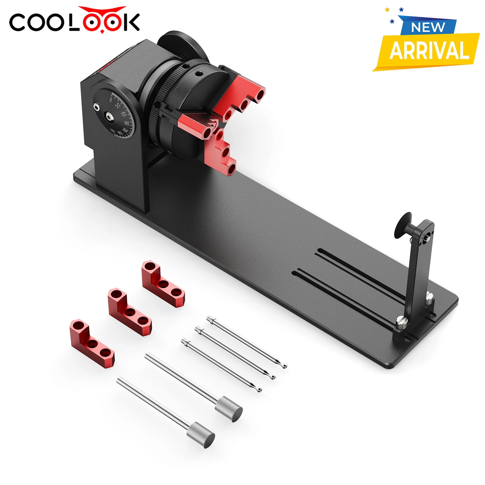 Módulo de gravação a laser COOLOOK O módulo de gravação de tambor rotativo do eixo Y CR1 é adequado para máquinas de gravação a laser girarem 360° para gravar anéis, copos e objetos cilíndricos em forma de L