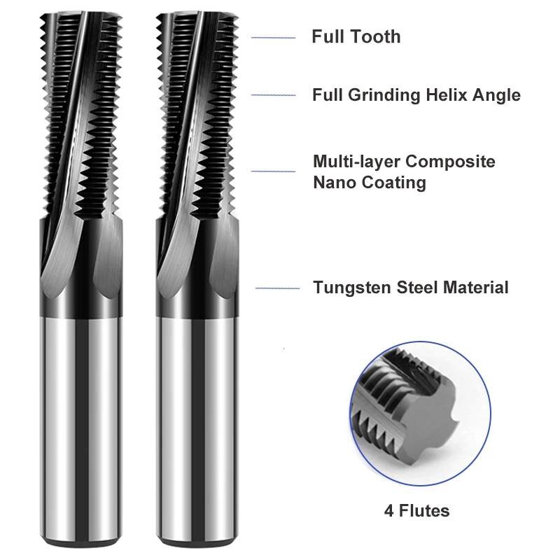 AZZKOR-Tungstênio Aço Carboneto Rosca Fresa, Centro de Usinagem CNC Ferramentas, Único, Três, Dente Completo, Preto Nano Revestimento, HRC65 - Image 6