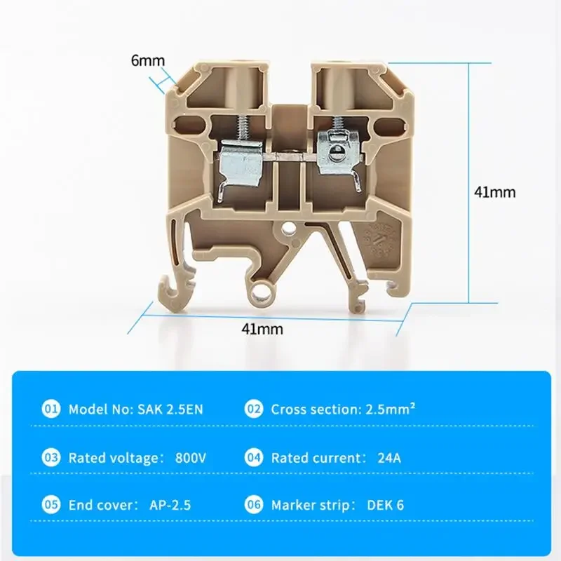 100pcs Din Rail Terminal Blocks SAK-2.5EN Connectors Screw Connection Conductors SAK2.5EN Wire Conductor 10pcs - Image 2