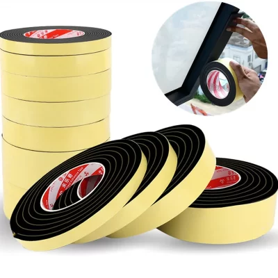 EVA Black Foam Sponge Rubber Strip Tape, adesivo forte, anti-colisão, impermeável, janela, selo da porta, descascamento do tempo, 10m