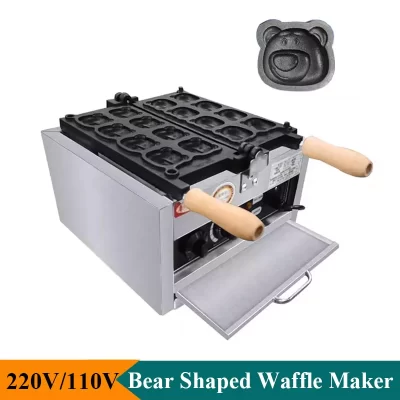 Máquina elétrica de waffle, padeiro, aço inoxidável, formato de urso, pão, panqueca, máquina comercial, lanche, loja ou casa