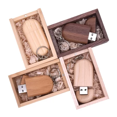 Wooden Usb Flash Drive 2.0 with Box Memory Stick Oval Pendrive 16GB 32GB 4GB 8GB U Disk Pen drive Custom Logo for Gift Wedding
