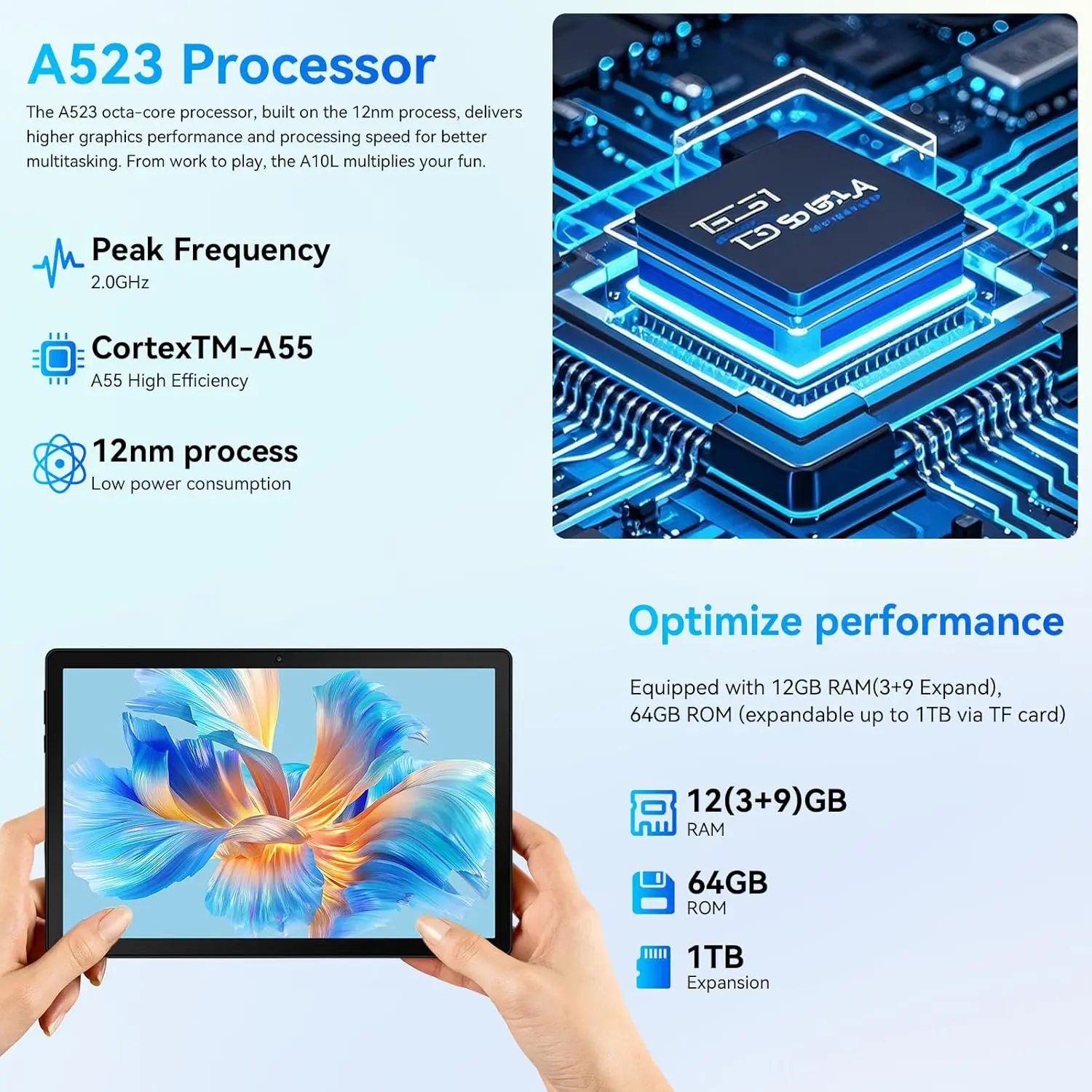 URAO A10L Android 14 Tablet 10.1-inch 12GB RAM 64GB ROM Octa-Core 5G WiFi with Keyboard Mouse Touch Pen Headset Case Tablet Kit - Image 4