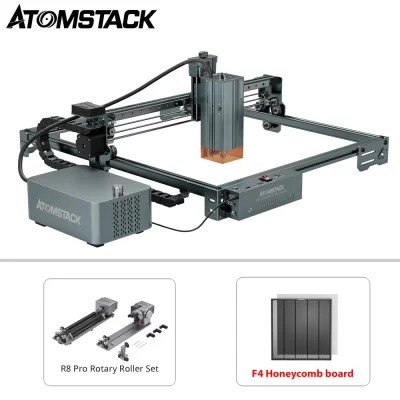 Atomstack a40 pro v2 48w máquina de gravação a laser 385*400mm área de trabalho com kit de assistência de ar f60 rolo r8 pro e honeyco ﻿ Placa mb