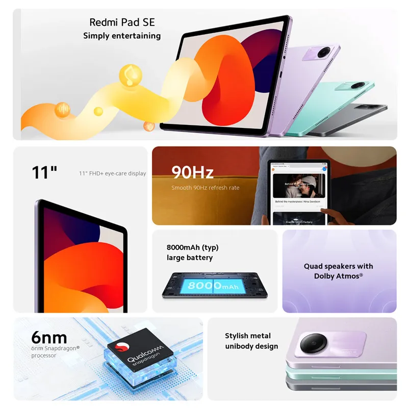 Global Version Xiaomi Redmi Pad SE Snapdragon 680 8GB RAM 256GB ROM Mi Tablet Quad speakers Dolby Atmos 90Hz 11" Display 8000mAh - Image 2