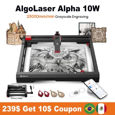 AlgoLaser-Cortador a laser de mesa CNC, gravador com rolo rotativo, telefone 40x40cm e WF, metal, madeira, corte, máquina de gravação, 90W