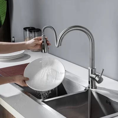 Torneira de cozinha sem toque escovada, torneira com sensor infravermelho, preta/níquel, infravermelho, inteligente, misturadora de água