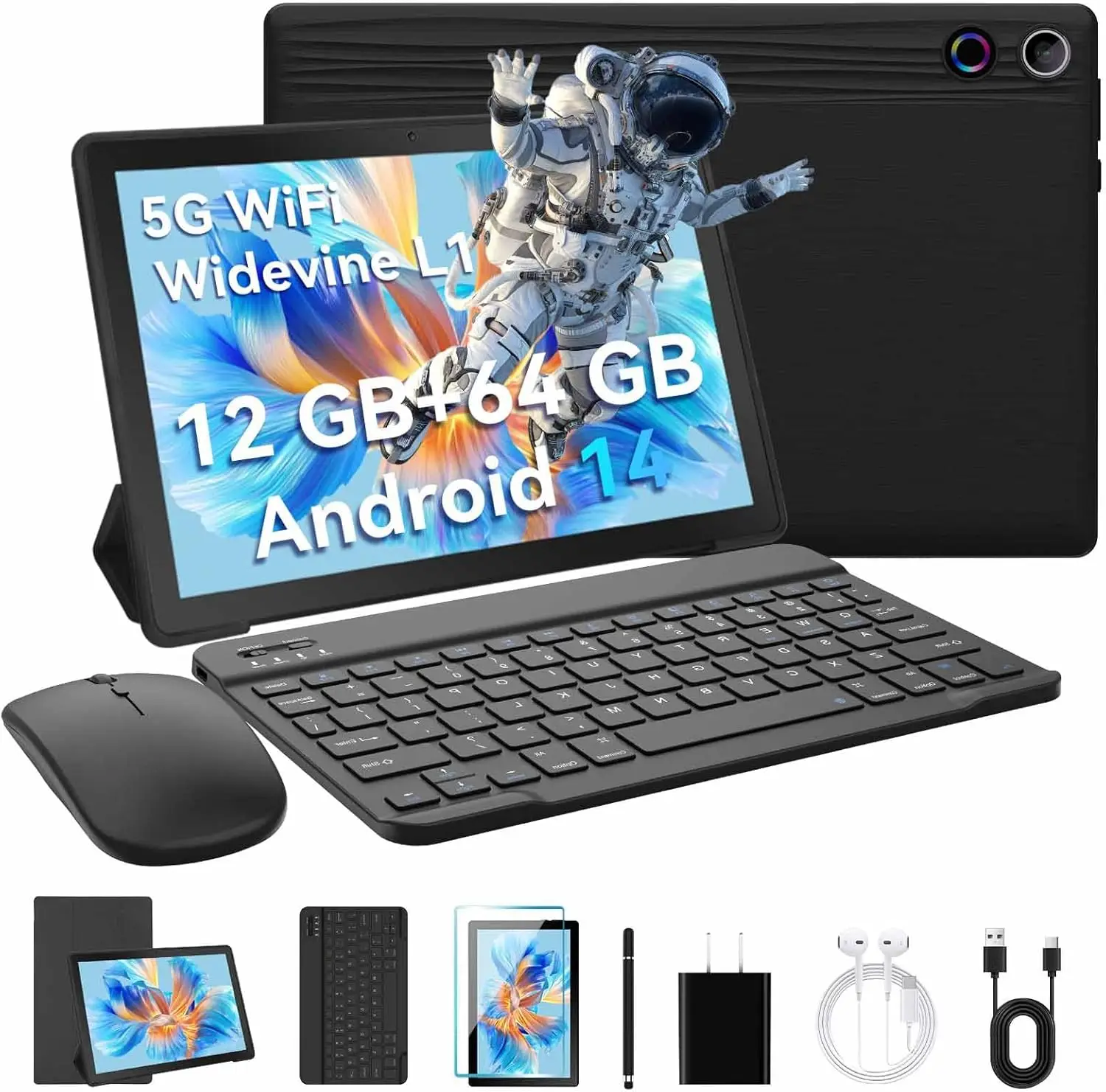 URAO A10L Android 14 Tablet 10.1-inch 12GB RAM 64GB ROM Octa-Core 5G WiFi with Keyboard Mouse Touch Pen Headset Case Tablet Kit