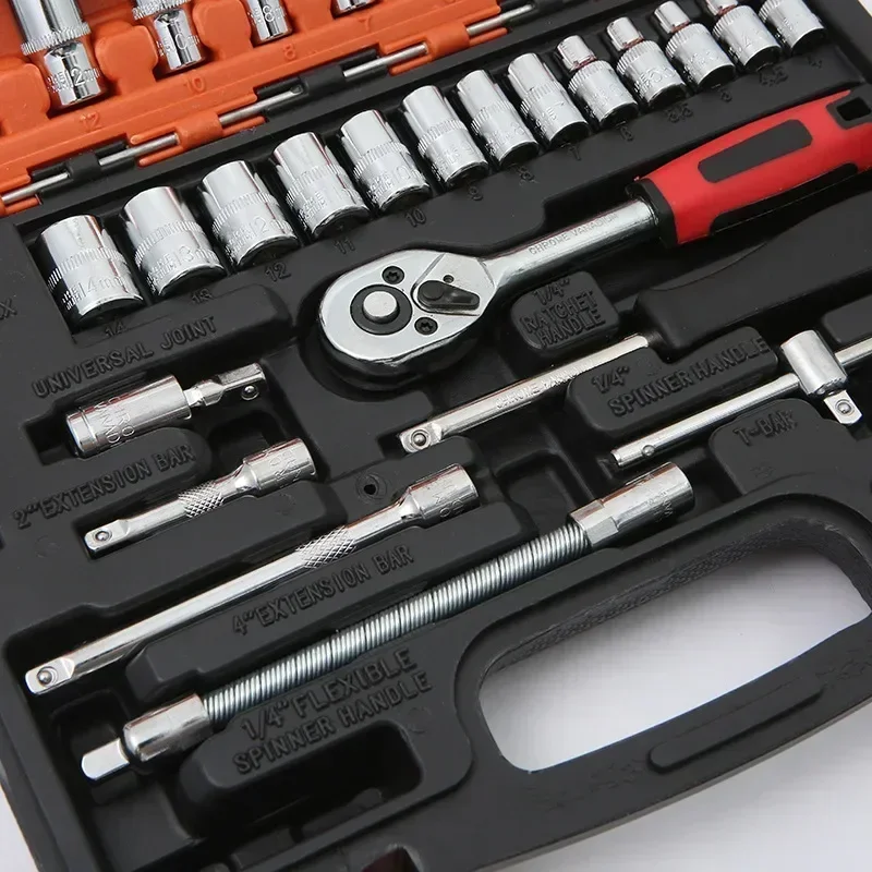Conjunto completo de chave de catraca para motocicleta, 46 peças, 1/4 unidades, kit completo de reparo de carro para ferramentas de manutenção de automóveis e bicicletas amagi - Image 3