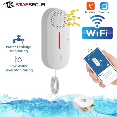 SMARSECUR WIFI Sensor de vazamento de água Detector de alarme de proteção com sirene Smart Life App Power by Tuya