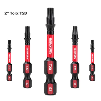 GEINXURN T20 2 Pol. Magnético resistente de impacto # 20 bits de potência de cabeça Torx, conjunto de bits de chave de fenda T20 de liga de aço S2