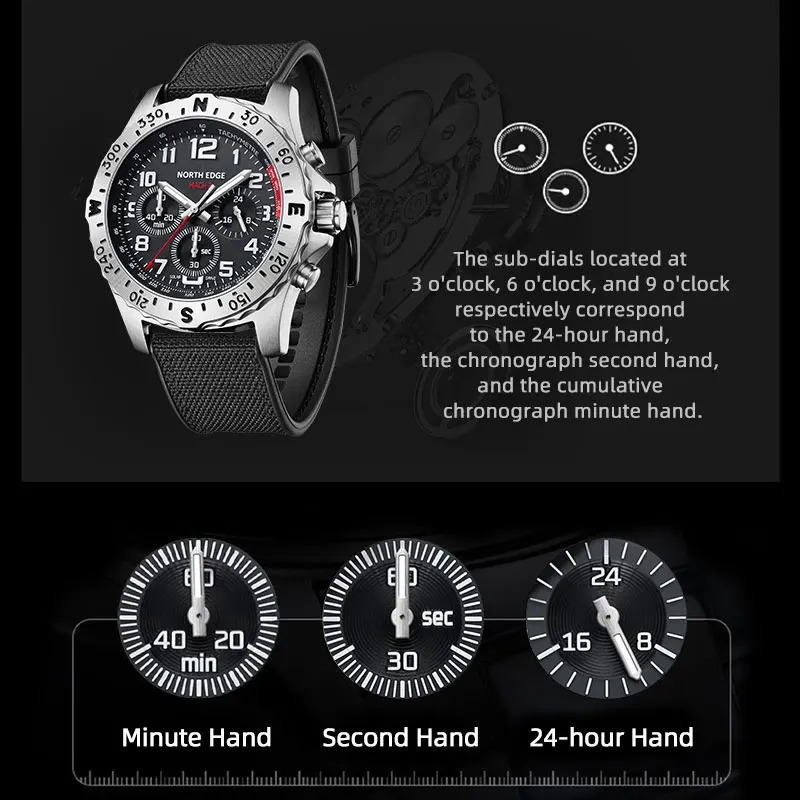 North edge 2025 mach 2 relógios masculinos energia solar 316 caixa de aço inoxidável relógio de quartzo para homem piloto à prova dwaterproof água 50m cronômetro - Image 4