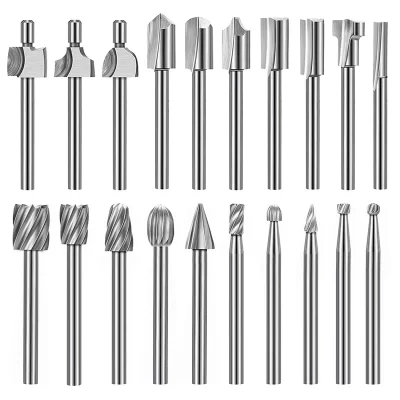 20pc hss roteador carboneto de gravura bits para dremel roteador bit conjunto 1/8 Polegada (3mm) haste para dremel proxxon ferramentas rotativas